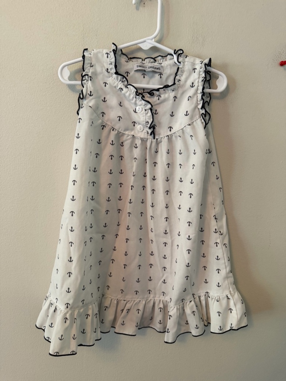 Sweet Dreams White Anchor Print Ruffle Nightgown